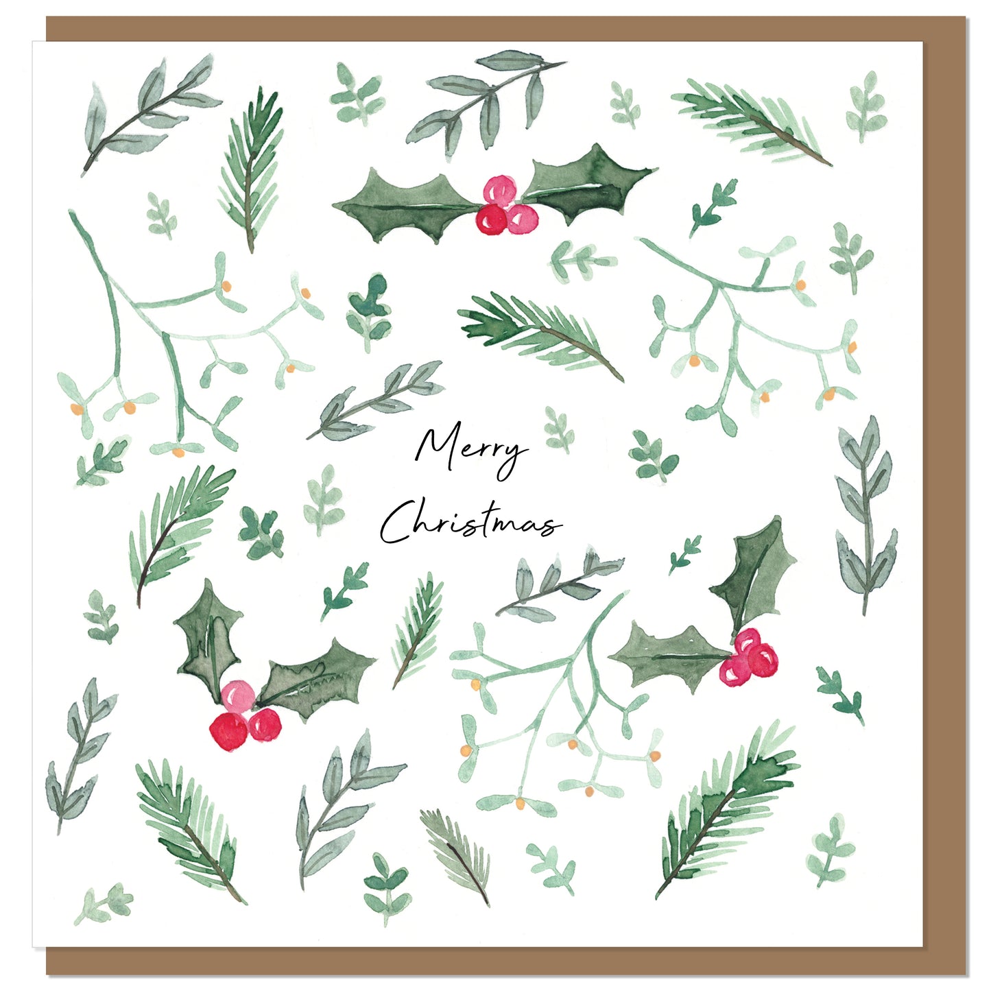 Merry Christmas Leaves and Holly Berry Card