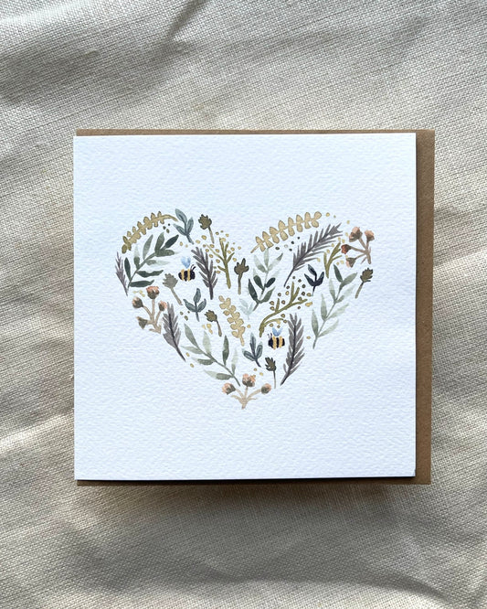 'Botanical Heart and Bees' Greeting Card